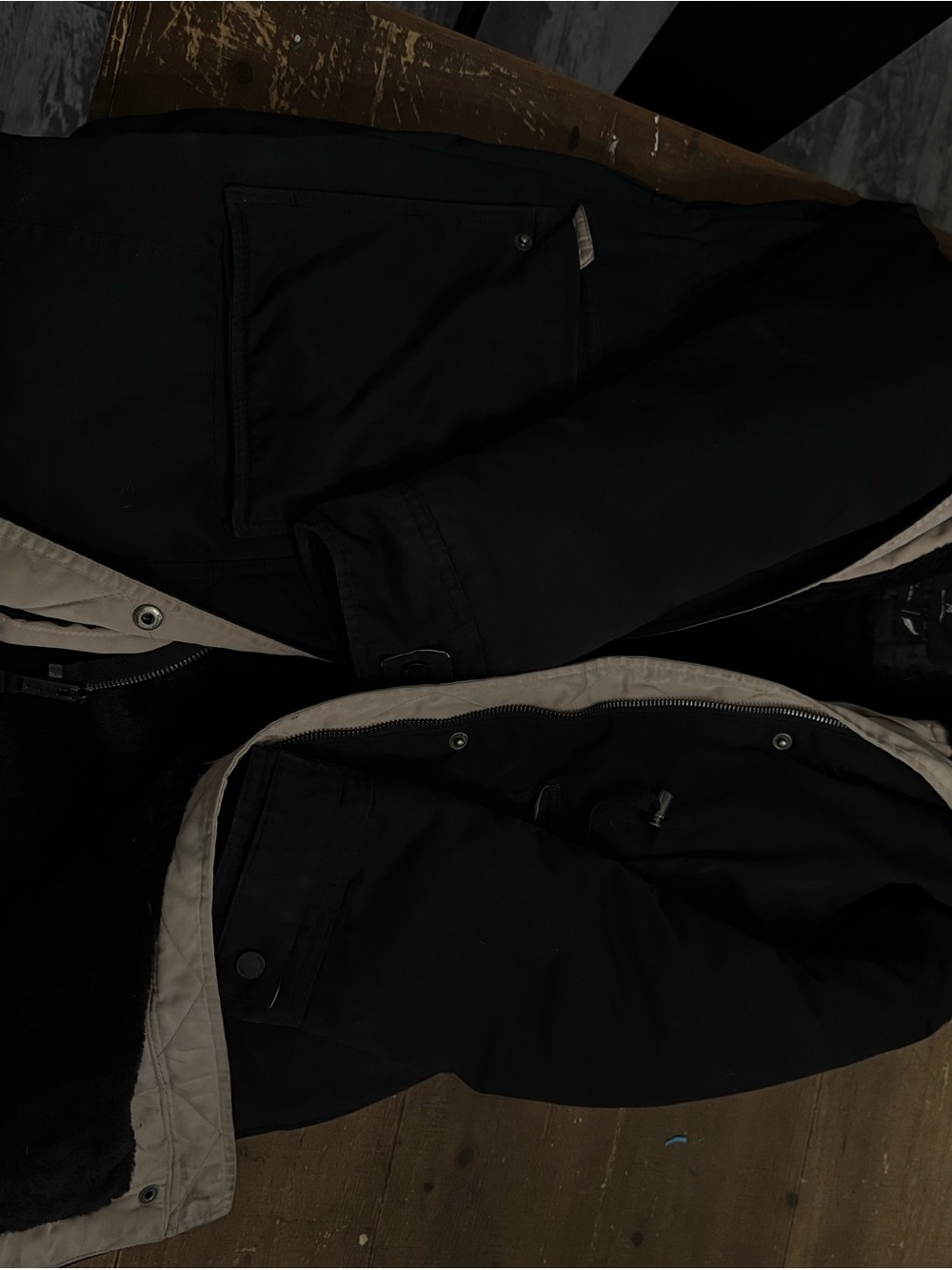 Hollister Black Down Filled Jacket with Cream Trim